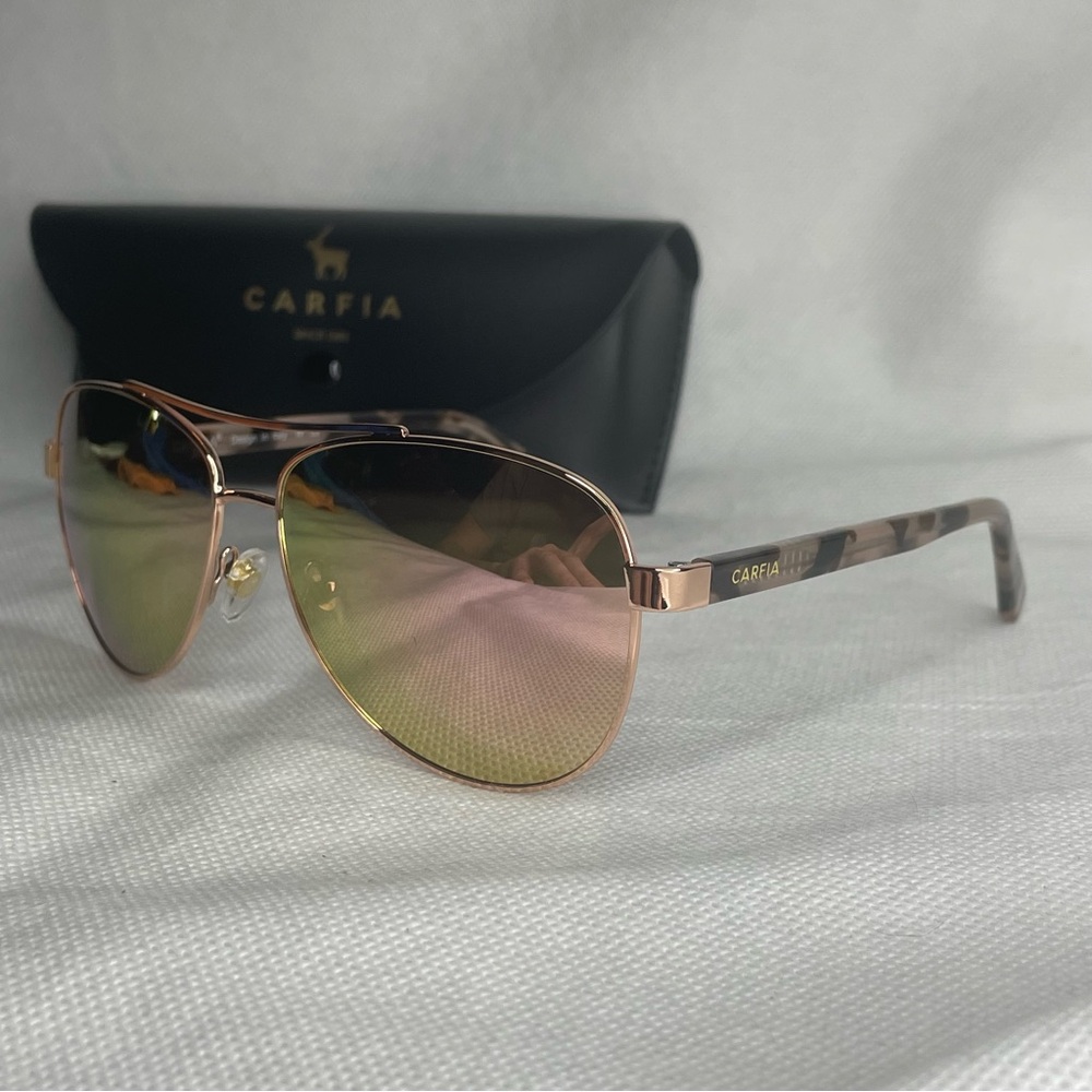 Carfia Polarized Pilot Sunglasses Gold Tortoise Pink Mirror CA3216 58[]14-143